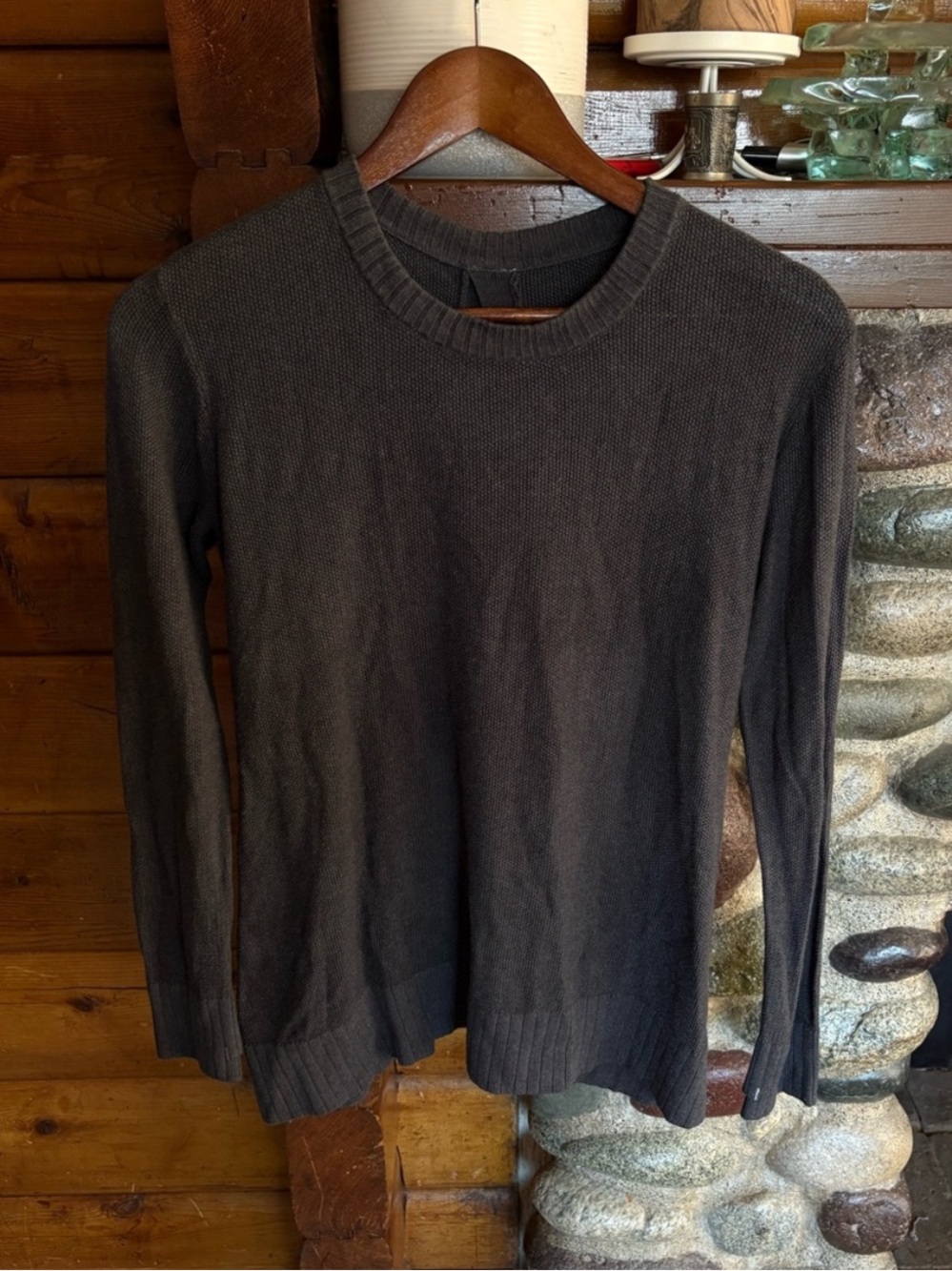 Lululemon Charcoal Grey Open Back Tie Crewneck Sweater Cashmere Blend